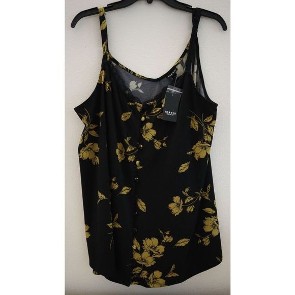 Torrid Women's Sz 1 (1X) (14-16) Black & Gold Floral Kity Spaced Swing Camisole - Picture 1 of 6